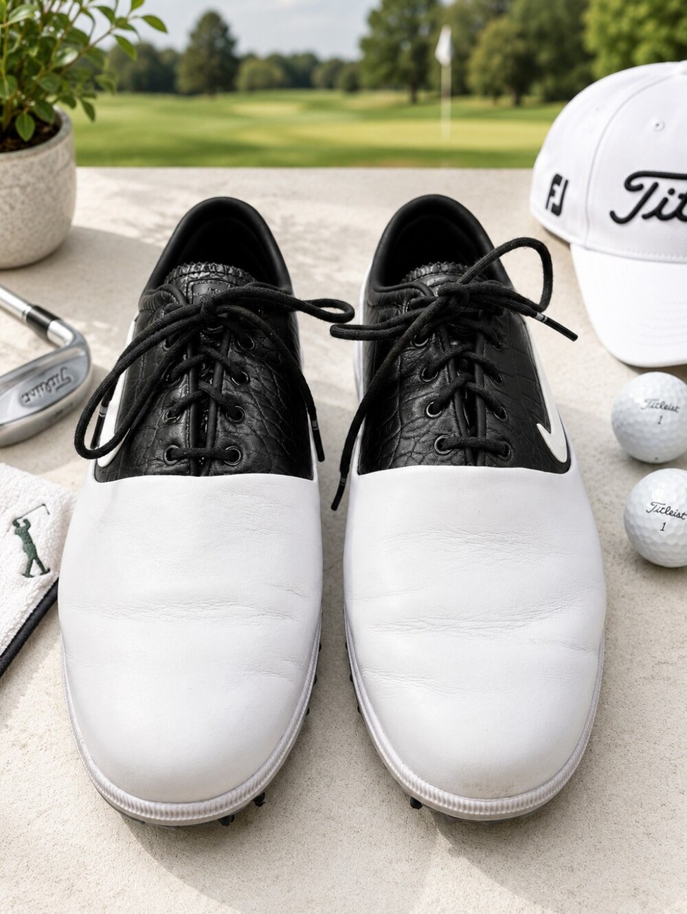Nike Golf Fitsole Black White Lace Up Waterproof W/ Spikes Shoes. Mens 11